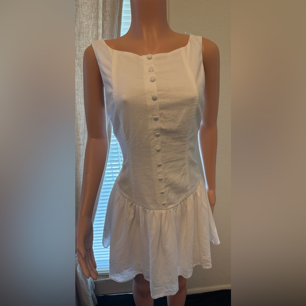 White Fable Drop Waist Sleeveless Dress